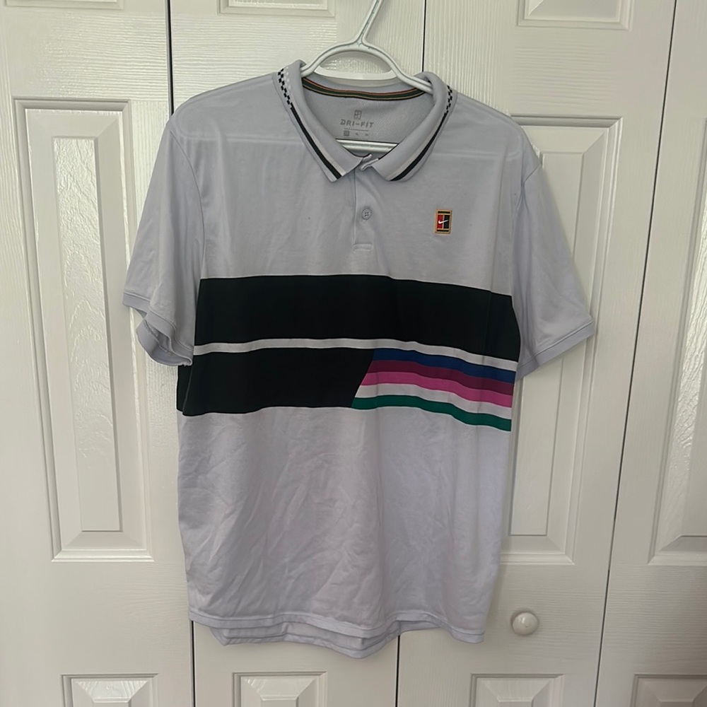 Nike White and Black Polo Shirt with Sporty Design